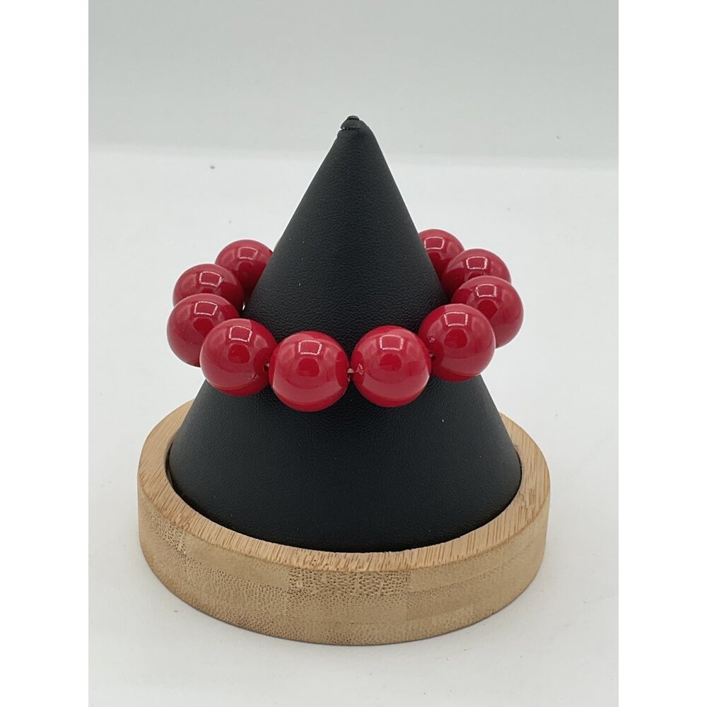Red Beaded Stretch Bracelet For Women